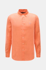 Polo Ralph Lauren Leinenhemd Button-Down-Kragen orange, frontale Ansicht, reines Leinen, Slim Fit, leichte, luftige Qualität, typische Struktur, Knopfleiste, Polo-Stitching.