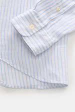 Polo Ralph Lauren Linen shirt button-down collar white/light blue striped shown close-up from above, highlighting cuff and fabric texture. <p>A summer classic from POLO RALPH LAUREN: This minimalist slim fit shirt in the finest linen with button-down coll