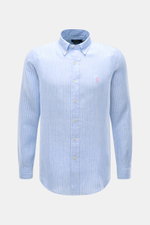 Front view of Polo Ralph Lauren Linen shirt button-down collar light blue/white striped, slim fit with button placket and logo.

Description: <p>A summer classic from POLO RALPH LAUREN: This minimalist slim fit shirt in the finest linen with button-down c