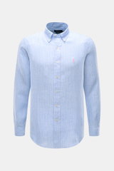 Front view of Polo Ralph Lauren Linen shirt button-down collar light blue/white striped, slim fit with button placket and logo.

Description: <p>A summer classic from POLO RALPH LAUREN: This minimalist slim fit shirt in the finest linen with button-down c