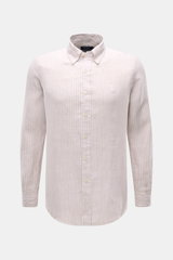 Polo Ralph Lauren Leinenhemd Button-Down-Kragen beige/weiß gestreift, Slim Fit, weiche Leinwandbindung, Frontansicht, Logo-Stitching, gerundeter Saum