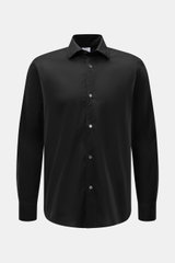 04651/ A trip in a bag Casual Hemd 'Cloudy Shirt' schmaler Kragen schwarz, frontale Nahaufnahme, reine Baumwolle, Regular Fit, leichte Qualität, weicher Griff, französische Knopfleiste, Sportmanschette, leichter Saum, kleines Weblabel.