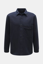 Stone Island Casual Shirt 'Indigo Denim' navy, front view of sturdy cotton twill shirt with Kent collar, covered snap button placket, chest pocket, soft touch, regular fit, classic sports cuff, tonal logo stitching, winter essential in urban style.