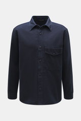 Stone Island Casual Shirt 'Indigo Denim' navy, front view of sturdy cotton twill shirt with Kent collar, covered snap button placket, chest pocket, soft touch, regular fit, classic sports cuff, tonal logo stitching, winter essential in urban style.