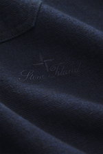 Close-up front view of Stone Island Casual Shirt 'Indigo Denim' navy, showing twill cotton fabric, tonal logo stitching, and collar detail.