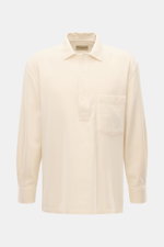 Officine Générale Popover-Hemd "Jordy" Kent-Kragen creme, frontale Nahaufnahme, reine Baumwolle, Oversized Fit, Brusttasche, Kent-Kragen, Knopfleiste, klassische Sportmanschette.