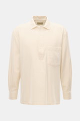 Officine Générale Popover-Hemd "Jordy" Kent-Kragen creme, frontale Nahaufnahme, reine Baumwolle, Oversized Fit, Brusttasche, Kent-Kragen, Knopfleiste, klassische Sportmanschette.