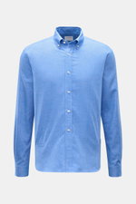 Frontale Nahaufnahme des 04651/ A trip in a bag Flanellhemd Button-Down-Kragen blau meliert mit Button-Down-Kragen, aufgesetzter Knopfleiste, kleiner paspelierter Tasche, klassischer Sportmanschette und leicht gerundetem Saum aus reiner Baumwolle, Regular