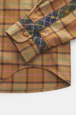 Barbour Flanellhemd Kent-Kragen beige/camel/rosé kariert, Detailfoto von Ärmelsaum und Knopfleiste, Twill-Baumwolle, Herbstvibes