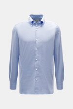 Borrelli Casual Hemd Button-Down-Kragen rauchblau/weiß gemustert, Slim Fit, Hahnentritt, Baumwolle, Perlmuttknöpfe, Frontansicht.