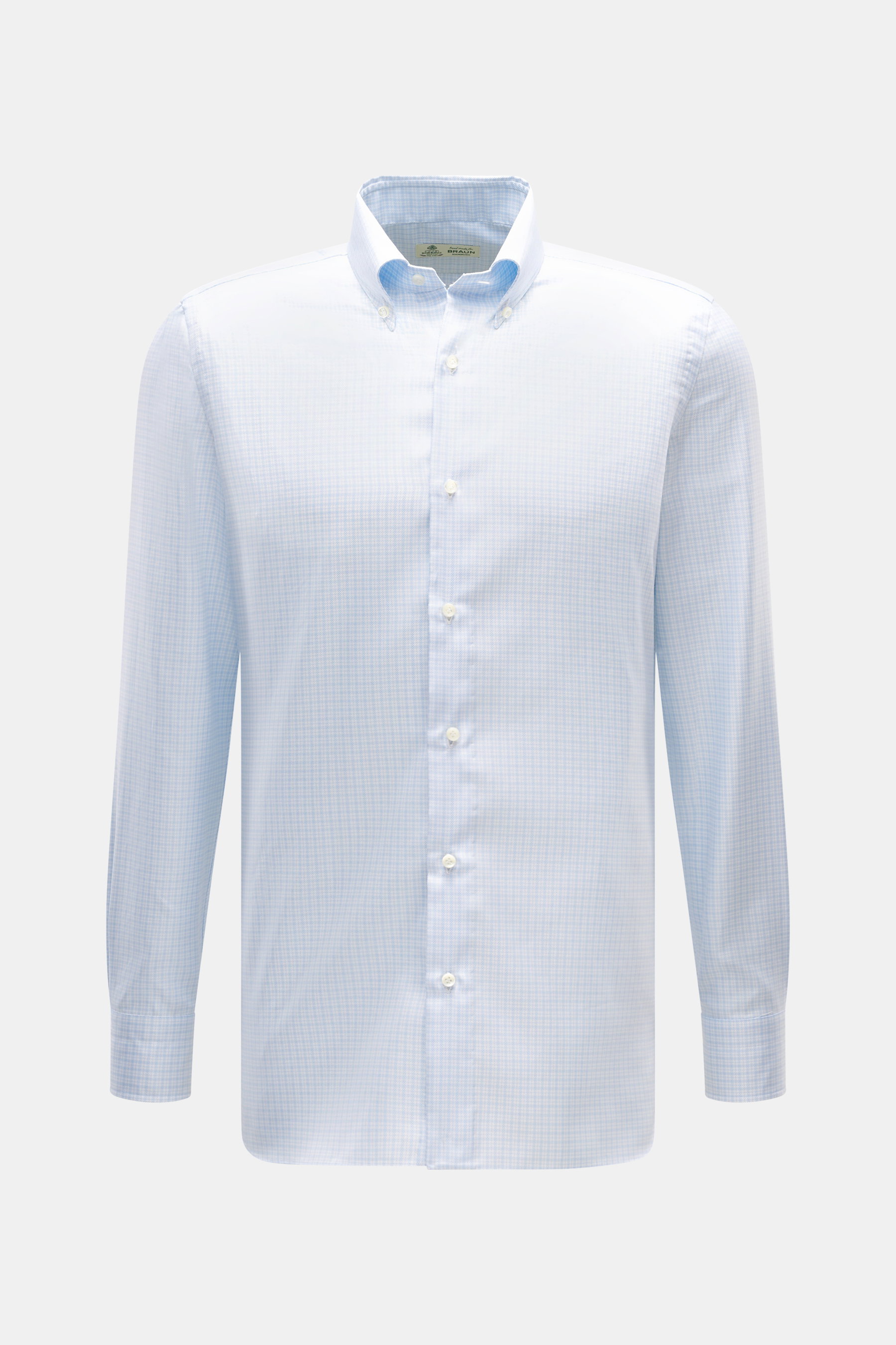 Borrelli Casual Hemd Button-Down-Kragen hellblau/weiß kariert