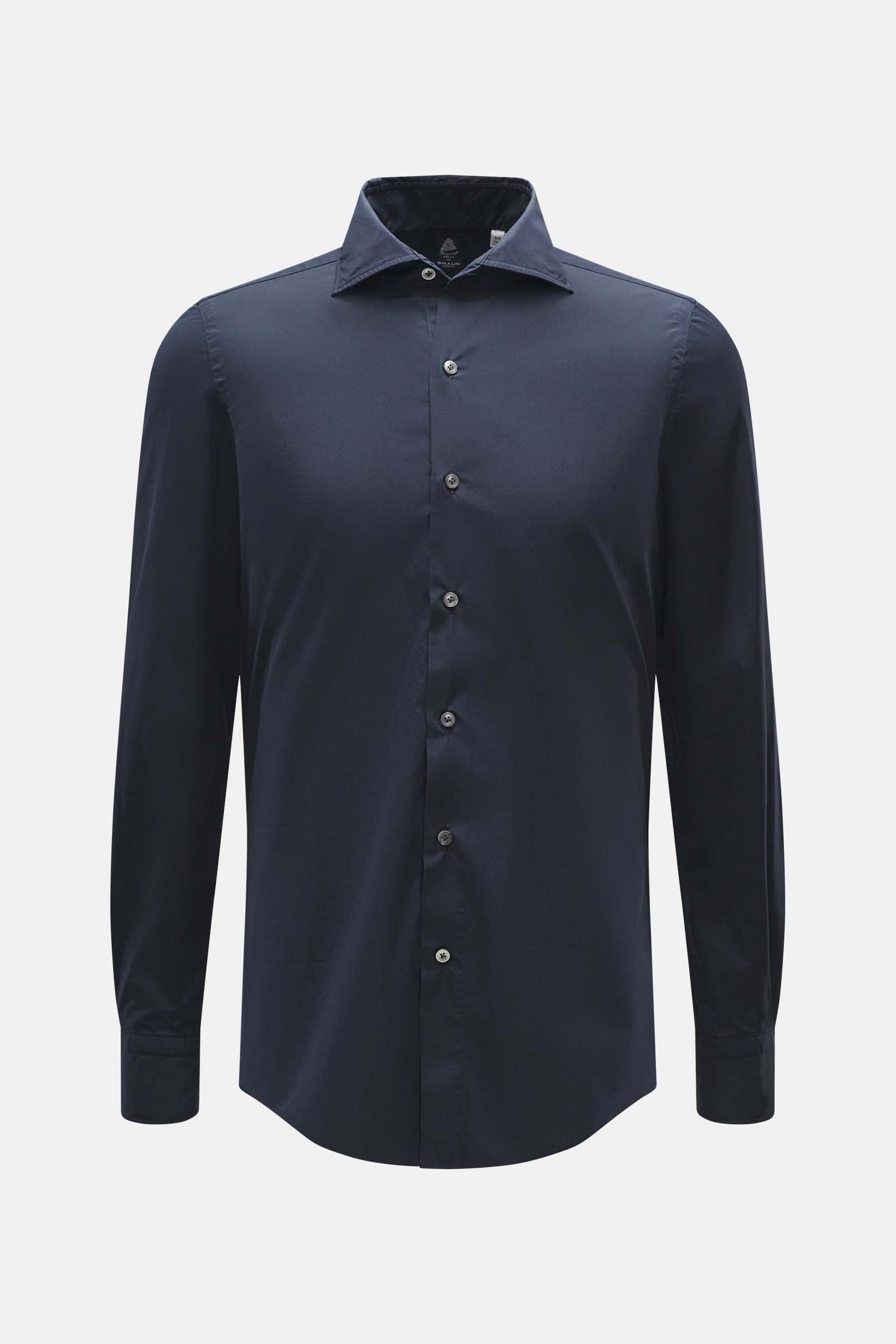 Finamore Casual Hemd 'Edoardo Napoli' Haifisch-Kragen navy, Slim Fit, Popeline Baumwolle, kühler Griff, extralange Ärmel, Frontansicht