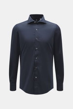 Finamore Casual Hemd 'Edoardo Napoli' Haifisch-Kragen navy, Slim Fit, Popeline Baumwolle, kühler Griff, extralange Ärmel, Frontansicht
