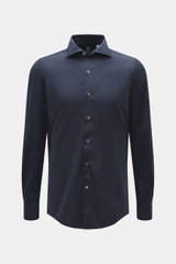 Finamore Casual Hemd 'Edoardo Napoli' Haifisch-Kragen navy, Slim Fit, Popeline Baumwolle, kühler Griff, extralange Ärmel, Frontansicht