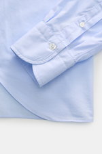Finamore Casual Hemd 'Eduardo Napoli' Haifisch-Kragen hellblau, Detailansicht Manschette und Saum, mercerisierte Baumwolle, Slim Fit, klassische Sportmanschette, französische Knopfleiste.