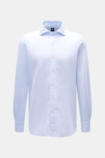 Finamore Oxford-Hemd 'Eduardo Gaeta' Haifisch-Kragen hellblau/weiß gestreift, Frontansicht, Regular Fit, Baumwolle, Haifisch-Kragen, lange Ärmel, Sportmanschette.