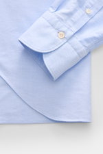 Finamore Oxford-Hemd 'Eduardo Gaeta' Haifisch-Kragen hellblau, Detailaufnahme von Manschette und Saum, Baumwolle, Regular Fit, Haifisch-Kragen.