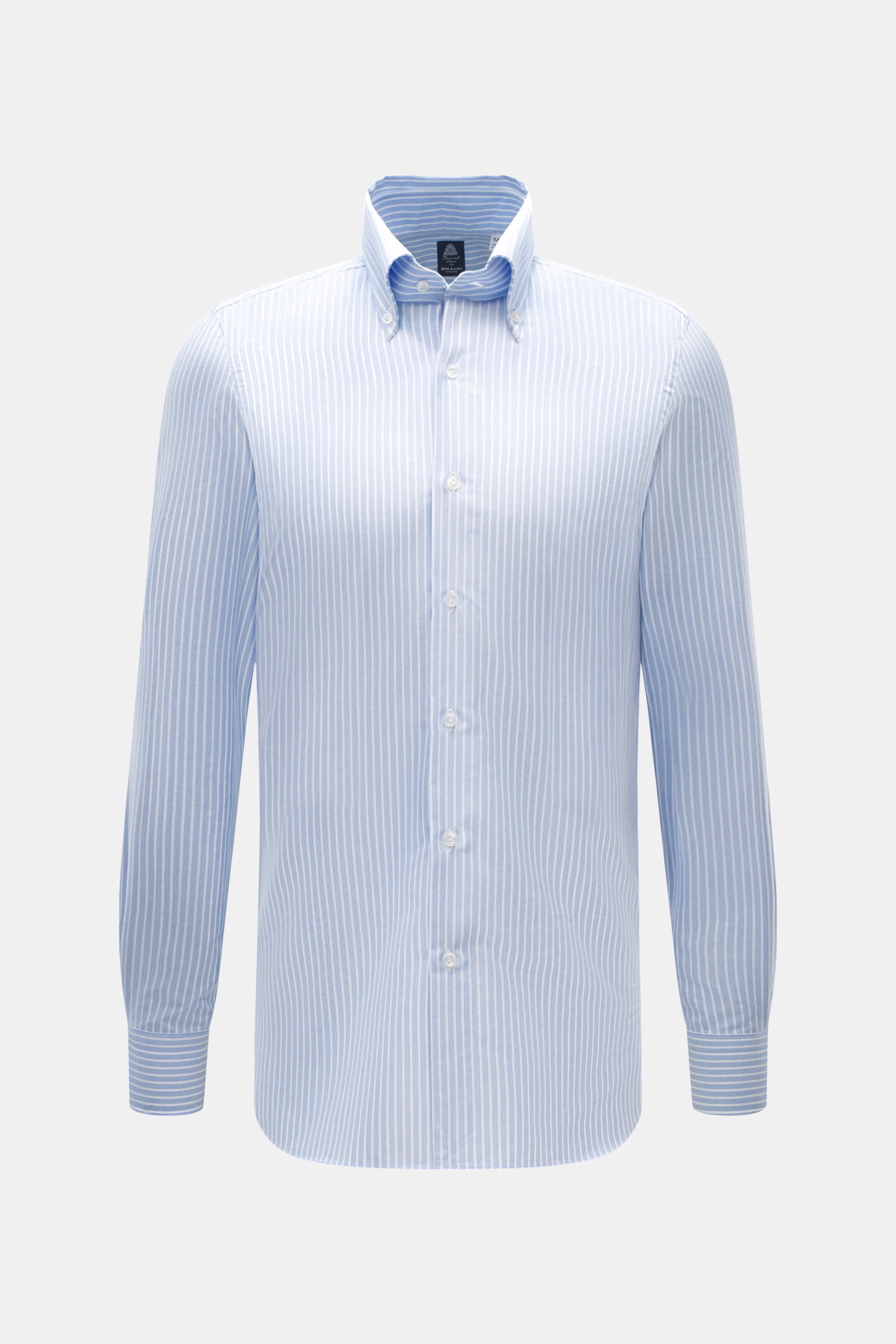 Finamore Oxfordhemd 'Lucio Napoli' Button-Down-Kragen rauchblau/weiß gestreift