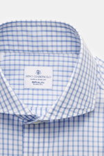 Close-up front view of Giampaolo Casual shirt shark collar dark blue/white checkered, pure cotton with fine check pattern and shark collar.

Additional description:
<p>A true all-rounder from shirt expert GIAMPAOLO: With this handmade shirt made of pure c