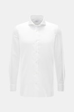 Front view of Giampaolo Casual Hemd Haifisch-Kragen weiß, a slim fit white shirt in pure cotton with soft touch, shark collar, French placket, classic sport cuffs, and slightly rounded hem.
