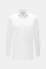Front view of Giampaolo Casual Hemd Haifisch-Kragen weiß, a slim fit white shirt in pure cotton with soft touch, shark collar, French placket, classic sport cuffs, and slightly rounded hem.