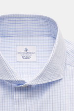 Close-up front view of Giampaolo Casual Shirt Shark Collar blue/white checkered, made of pure cotton with fine check pattern.

Description: <p>A true all-rounder by the shirt expert GIAMPAOLO: With this shirt made of pure cotton and a fine check pattern w