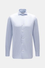 Front view of Giampaolo Casual shirt shark collar light blue/white striped, pure cotton with shark collar, French placket, sport cuff.