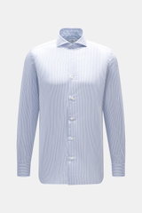 Front view of Giampaolo Casual shirt shark collar light blue/white striped, pure cotton with shark collar, French placket, sport cuff.