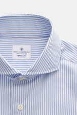 Close-up front view of Giampaolo Casual shirt shark collar light blue/white striped, showing shark collar, French placket, and button details.

Description: 
<p>A real all-rounder from the shirt expert GIAMPAOLO: With this shirt made of pure cotton with s