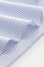 Close-up side view of Giampaolo Casual shirt shark collar light blue/white striped fabric showing classic sport cuff and soft pure cotton texture.