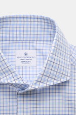 Close-up front view of the Giampaolo Casual-Hemd Haifisch-Kragen blau/weiß kariert, a slim fit shirt with a shark collar and blue/white check pattern.

Description: <p>Ein echter Allrounder vom Hemdenexperten GIAMPAOLO: Mit diesem Hemd aus reiner Baumwo