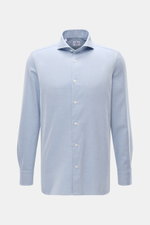 Front view of the Giampaolo Flanellhemd Haifisch-Kragen rauchblau meliert, a slim fit, soft twill cotton shirt with shark collar and French placket.  
<p>Alltagstauglicher Klassiker: Das edle Flanellhemd des italienischen Labels GIAMPAOLO aus reiner Baum