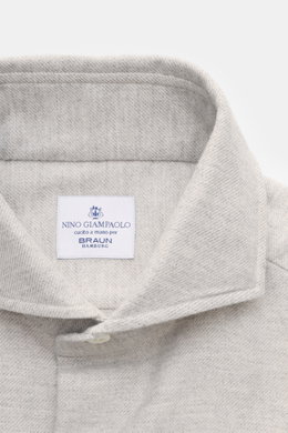 Giampaolo Flannel Shirt Shark Collar Light Grey Melange