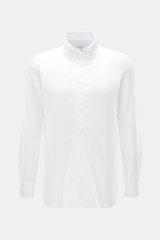 Front view of the Giampaolo Oxford-Hemd Button-Down-Kragen weiß, a slim fit white Oxford shirt with button-down collar, French placket, classic sport cuffs, back waist darts, and a rounded hem, made of pure cotton with a lightly textured feel, classic Ita