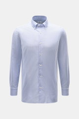 Vorderansicht des Giampaolo Oxford-Hemd Button-Down-Kragen blau/weiß gestreift, Slim Fit, aus reiner Baumwolle mit französischer Knopfleiste.
