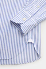 Giampaolo Oxford-Hemd Button-Down-Kragen blau/weiß gestreift, Nahaufnahme von Manschette und Saum, Oxford-Baumwolle, Slim Fit, strukturierter Griff.