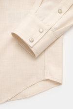 Jacob Cohen Casual Hemd schmaler Kragen sand meliert, Detailaufnahme von Manschette und gerundetem Saum, Baumwolle-Cashmere, Slim Fit, Western-Stil.