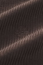 Close-up front view of Jacob Cohen Corduroy Shirt Narrow Collar Dark Brown, showing corduroy made of pure cotton with soft touch, slim fit, narrow collar, applied snap button placket, shoulder and back yoke in western style, breast pockets with snap butto