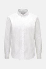 Front view of Maison Kitsuné Oxford Shirt Button-Down Collar white/light blue/black striped, made of pure cotton Oxford, soft touch, regular fit, button-down collar, patch button placket, brand-typical logo stitching, classic sport cuff, movement pleats o