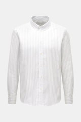 Front view of Maison Kitsuné Oxford Shirt Button-Down Collar white/light blue/black striped, made of pure cotton Oxford, soft touch, regular fit, button-down collar, patch button placket, brand-typical logo stitching, classic sport cuff, movement pleats o