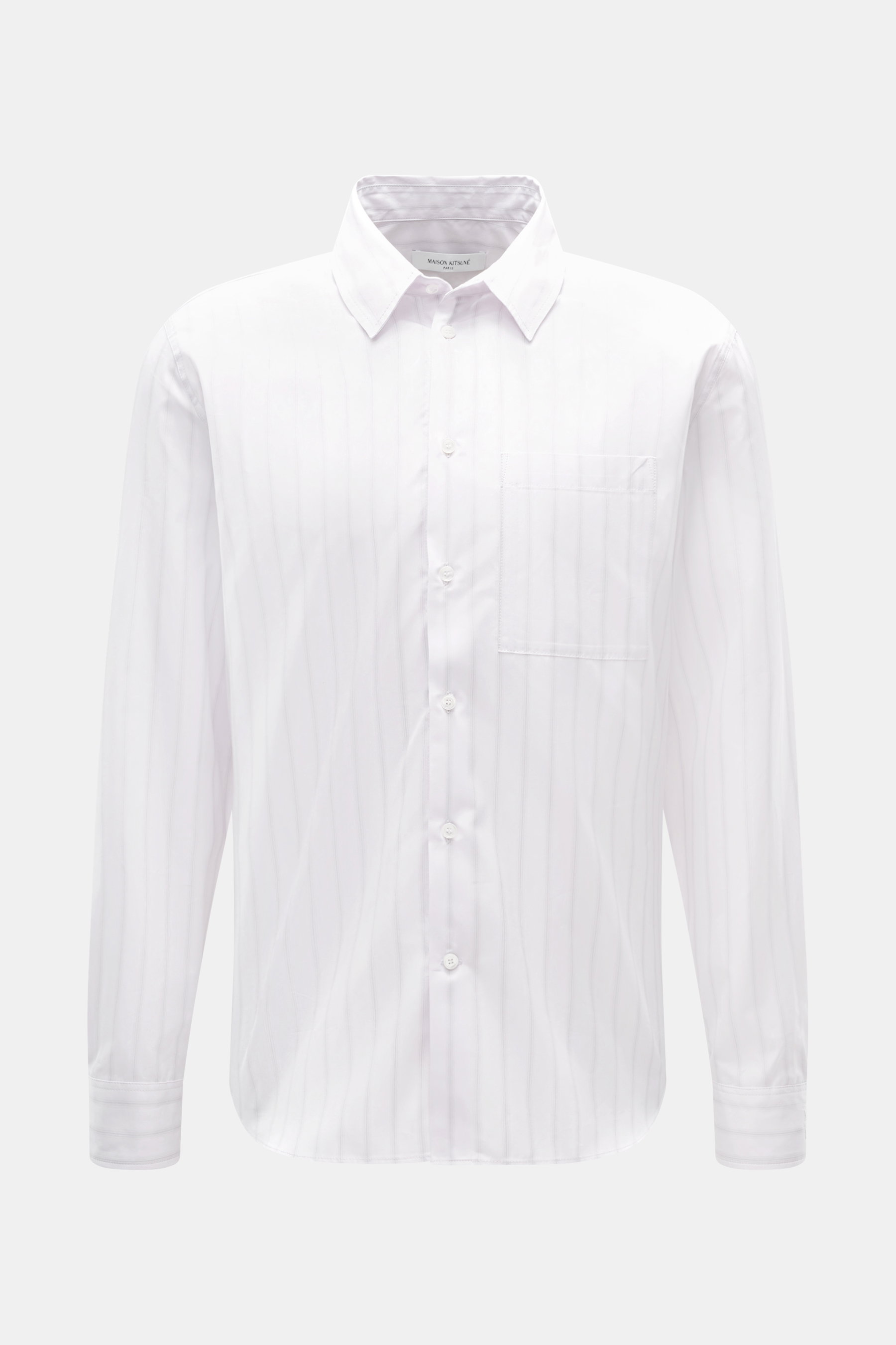 Front view of Maison Kitsuné Casual Shirt Kent Collar rose/anthracite striped, pure cotton, smooth touch, fine striped pattern, regular fit, kent collar, brand-typical logo stitching, classic sport cuff, movement pleats on the back, rounded hem.