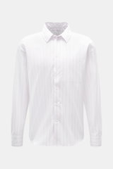 Front view of Maison Kitsuné Casual Shirt Kent Collar rose/anthracite striped, pure cotton, smooth touch, fine striped pattern, regular fit, kent collar, brand-typical logo stitching, classic sport cuff, movement pleats on the back, rounded hem.
