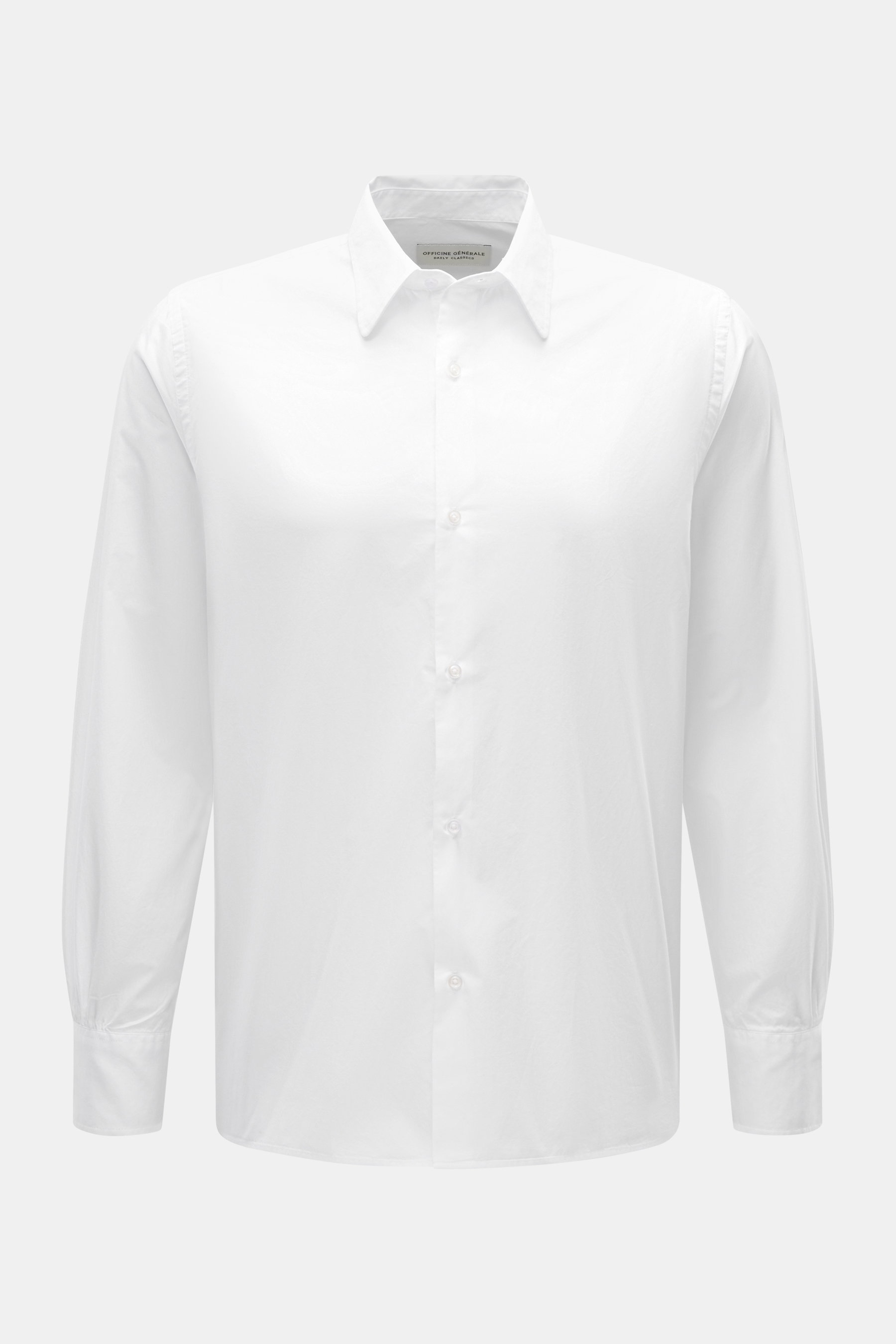 Officine Générale Casual Hemd Kent-Kragen weiß, feiner Gabardine, reine Baumwolle, weicher Griff, garment dyed, Regular Fit, Frontansicht.