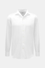 Front view of Gherardi Casual shirt shark collar white, slim fit, twill cotton cashmere, soft flannel, shark collar, french button placket, classic sport cuff, split back yoke, rear waist darts, rounded hemline.