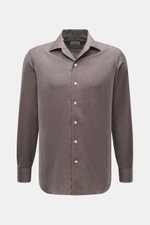Front view of the Gherardi Casual shirt shark collar grey brown melange, slim fit, twill cotton and cashmere, soft flannel, French button placket, classic sport cuff, split back yoke, rear waist darts, rounded hemline.