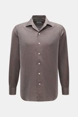 Front view of the Gherardi Casual shirt shark collar grey brown melange, slim fit, twill cotton and cashmere, soft flannel, French button placket, classic sport cuff, split back yoke, rear waist darts, rounded hemline.