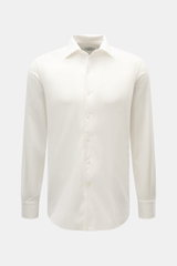 Gherardi Cord-Hemd Haifisch-Kragen offwhite, feincord Baumwolle, Slim Fit, Haifisch-Kragen, französische Knopfleiste, Sportmanschette, Taillenabnäher, gerundeter Saum, Frontansicht.