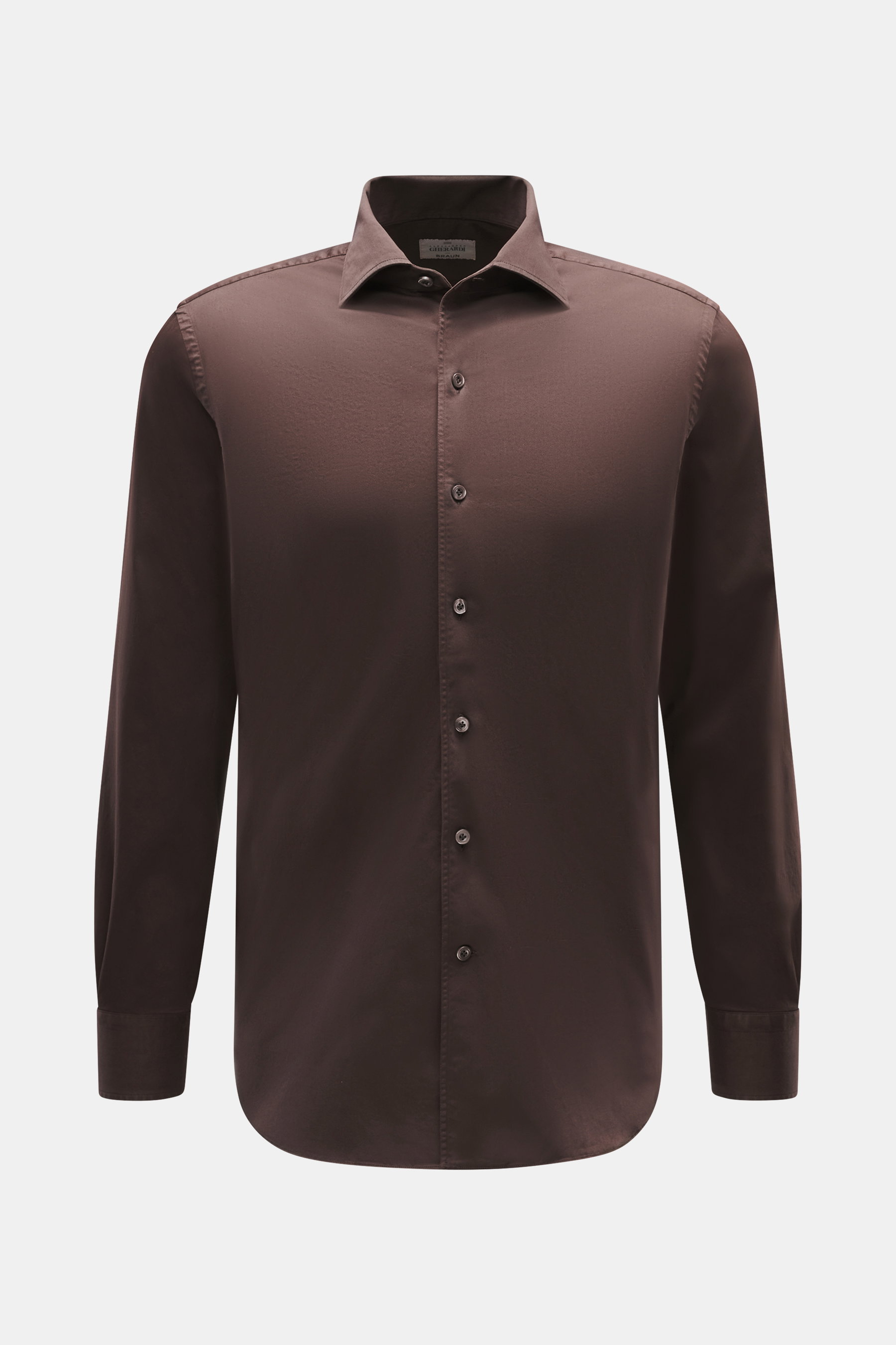 Front view of Gherardi Casual Shirt Shark Collar Dark Brown, an elegant extra slim fit cotton shirt with French placket and classic sport cuffs.

Description: <p>Elegant casual shirt with sport cuffs by GHERARDI: soft cotton with a slight stretch content 