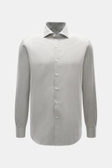 Gherardi Casual Hemd Haifisch-Kragen grau meliert, Slim Fit, feiner Baumwoll-Gabardine, Sportmanschette, Frontansicht mit gerundetem Saumverlauf.