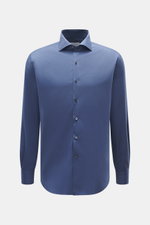 Gherardi Casual Hemd Haifisch-Kragen graublau meliert, Frontansicht, Slim Fit, reine Baumwolle, feiner Gabardine, Sportmanschette, leichte Qualität, gerundeter Saum.